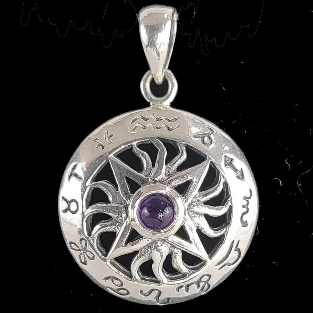 NWOT Wheel of the Year Zodiac Pendant Sterling Silver with Genuine Amethyst